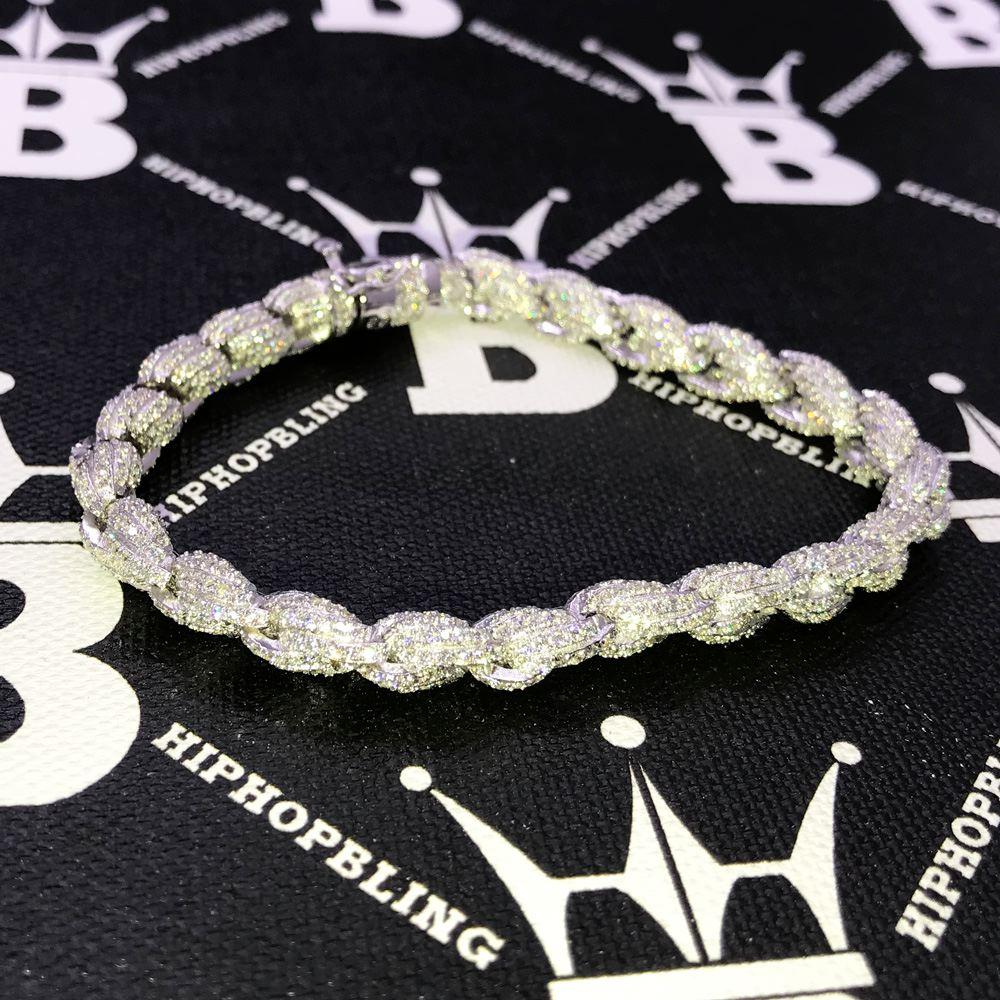 .925 Silver 8MM French Rope CZ Bling Bling Bracelet White Gold HipHopBling