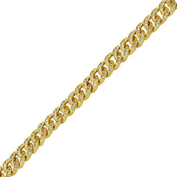 .925 Silver 8MM Gold Bling Bling CZ Cuban Links Bracelet 8" HipHopBling
