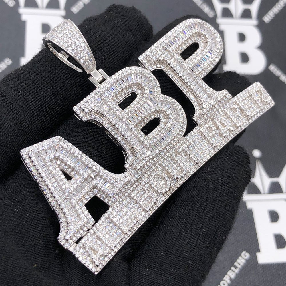 .925 Silver ABP All Bout Paper Baguette VVS CZ Iced Out Pendant White Gold HipHopBling