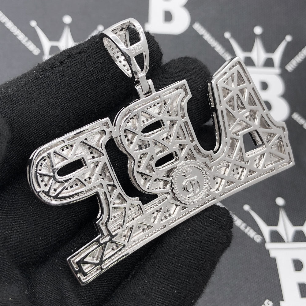 .925 Silver ABP All Bout Paper Baguette VVS CZ Iced Out Pendant White Gold HipHopBling