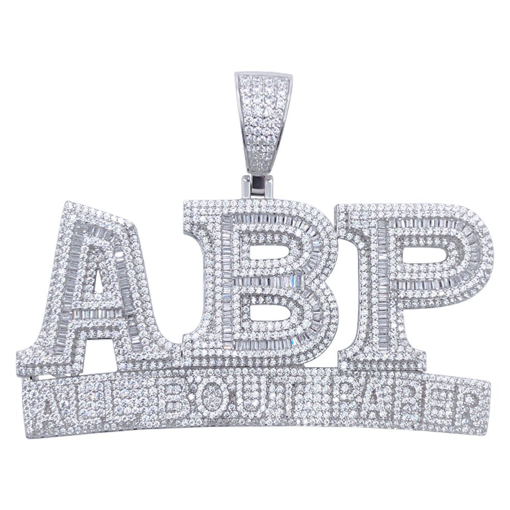 .925 Silver ABP All Bout Paper Baguette VVS CZ Iced Out Pendant White Gold HipHopBling