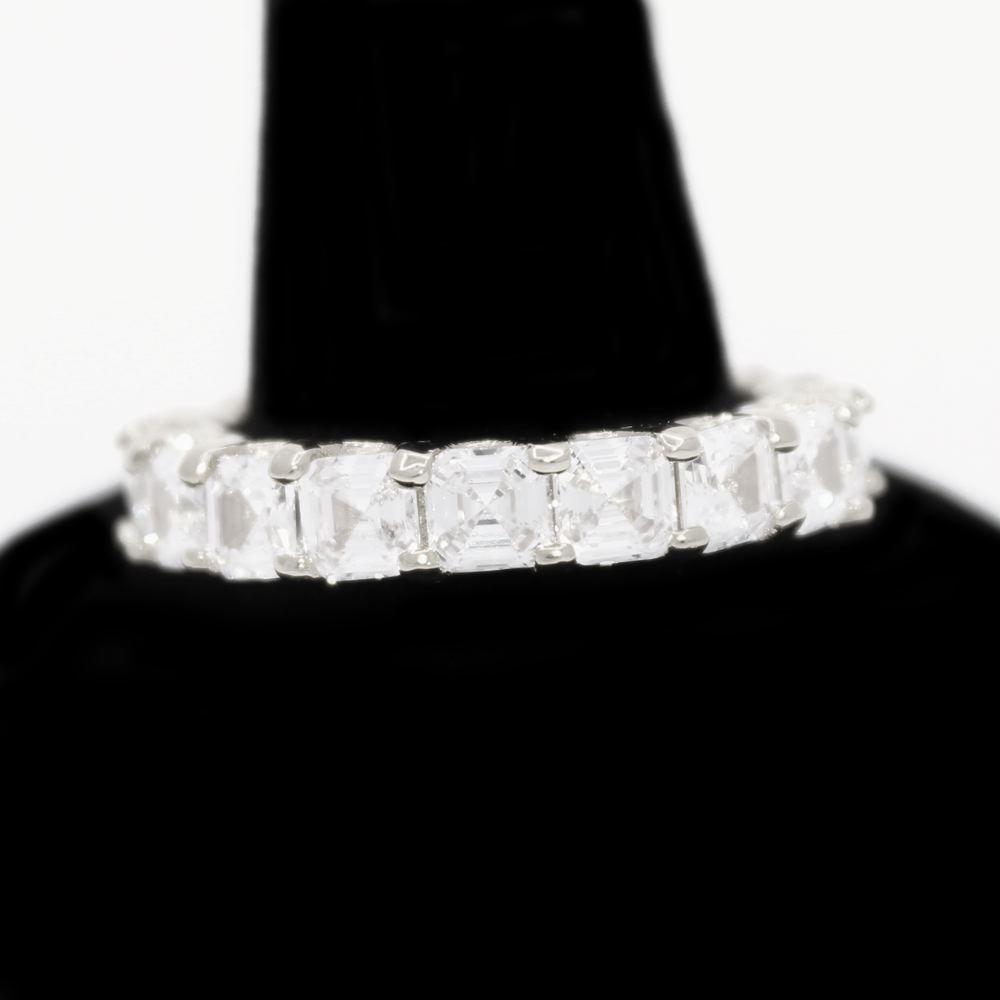 .925 Silver Asscher Cut Eternity Band CZ Hip Hop Bling Ring White Gold 7 HipHopBling