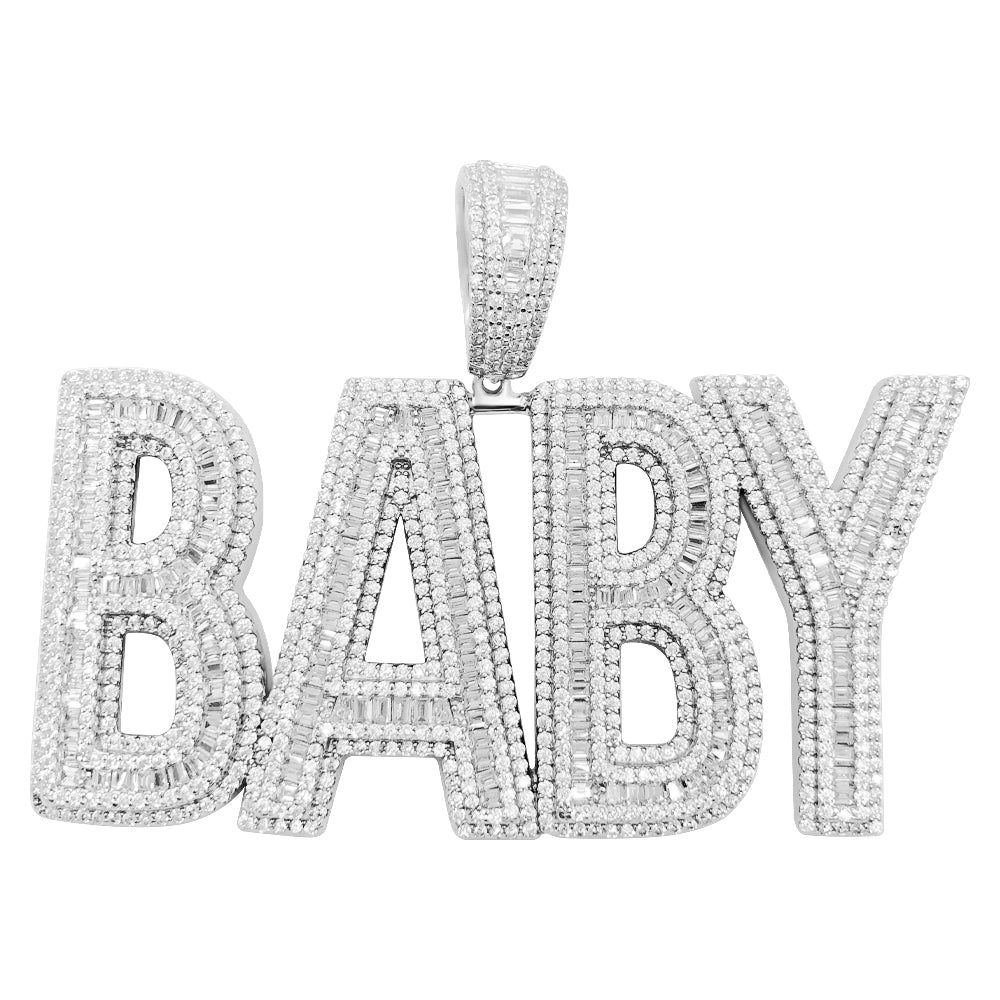 .925 Silver BABY Baguette CZ Iced Out Pendant HipHopBling