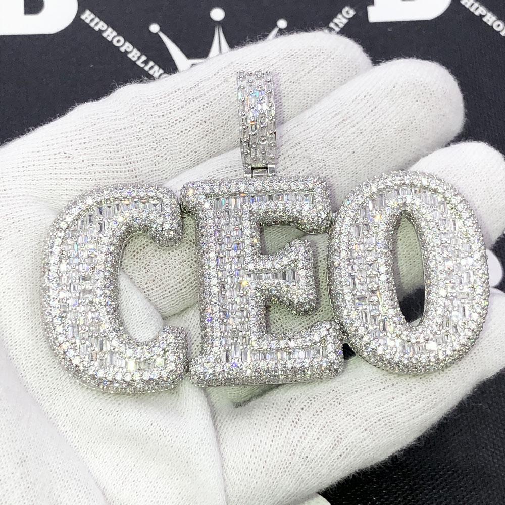 .925 Silver Baguette CEO VVS CZ Iced Out Pendant Yellow Gold HipHopBling