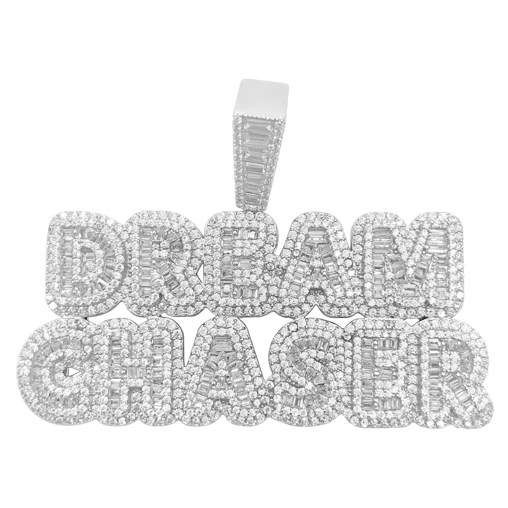 .925 Silver Baguette DREAM CHASER VVS CZ Iced Out Pendant Yellow Gold HipHopBling