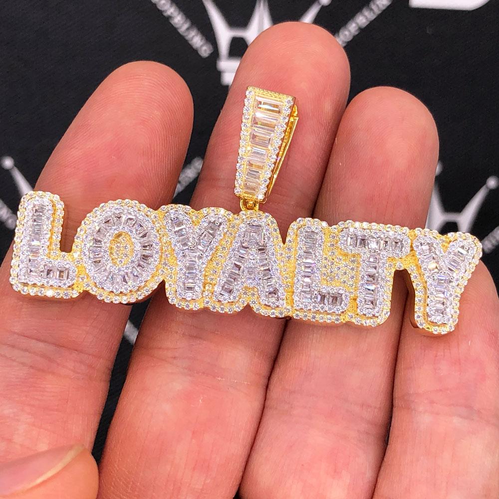 .925 Silver Baguette LOYALTY VVS CZ Iced Out Pendant Yellow Gold HipHopBling