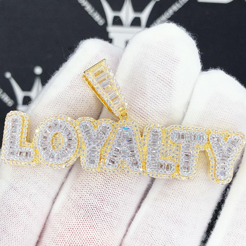 .925 Silver Baguette LOYALTY VVS CZ Iced Out Pendant Yellow Gold HipHopBling