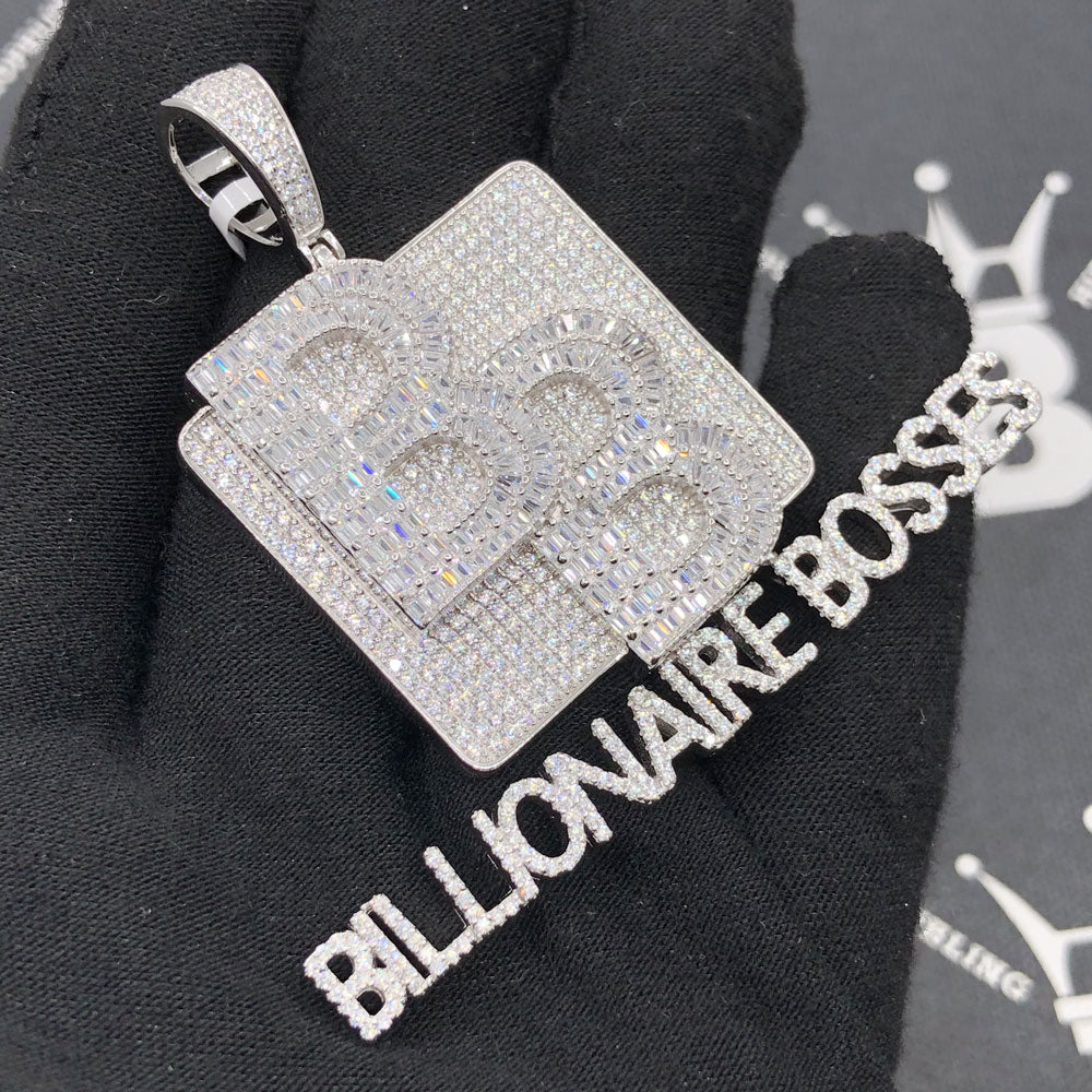 .925 Silver Billionaire Bosses Baguette VVS CZ Iced Out Pendant HipHopBling