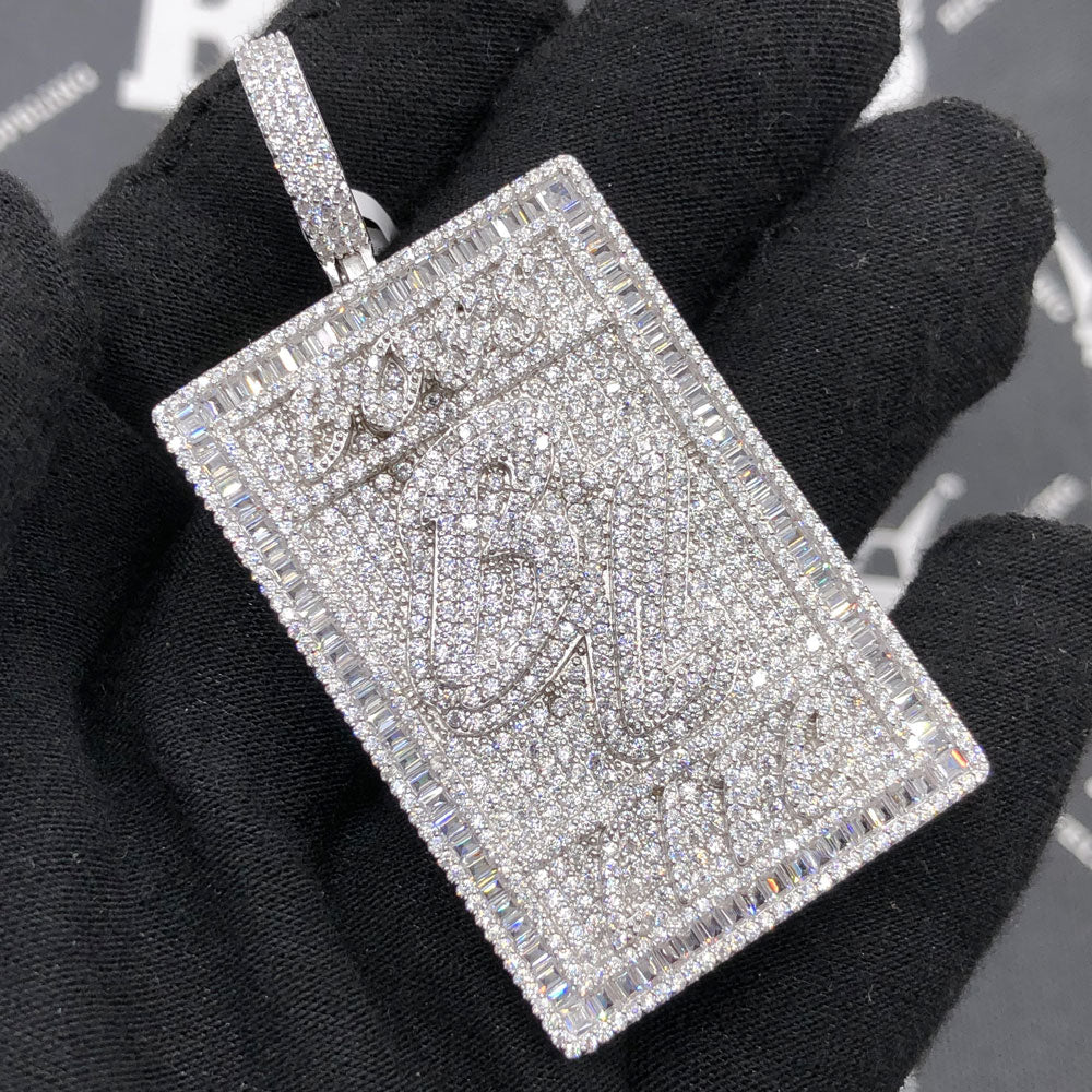 .925 Silver BL Boss Life Baguette VVS CZ Iced Out Pendant White Gold HipHopBling