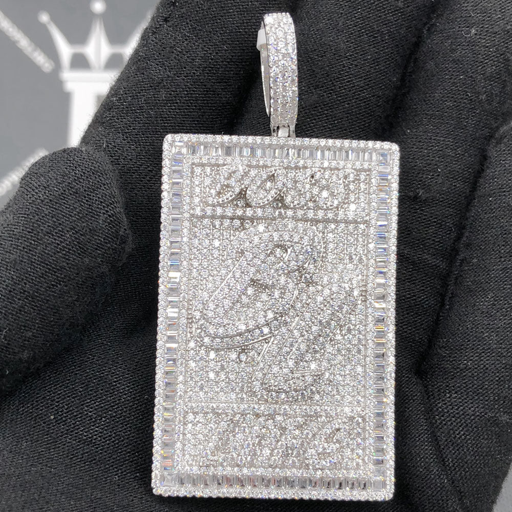 .925 Silver BL Boss Life Baguette VVS CZ Iced Out Pendant White Gold HipHopBling
