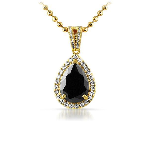 .925 Silver Black Pear Cut Gem Bling Pendant Gold HipHopBling