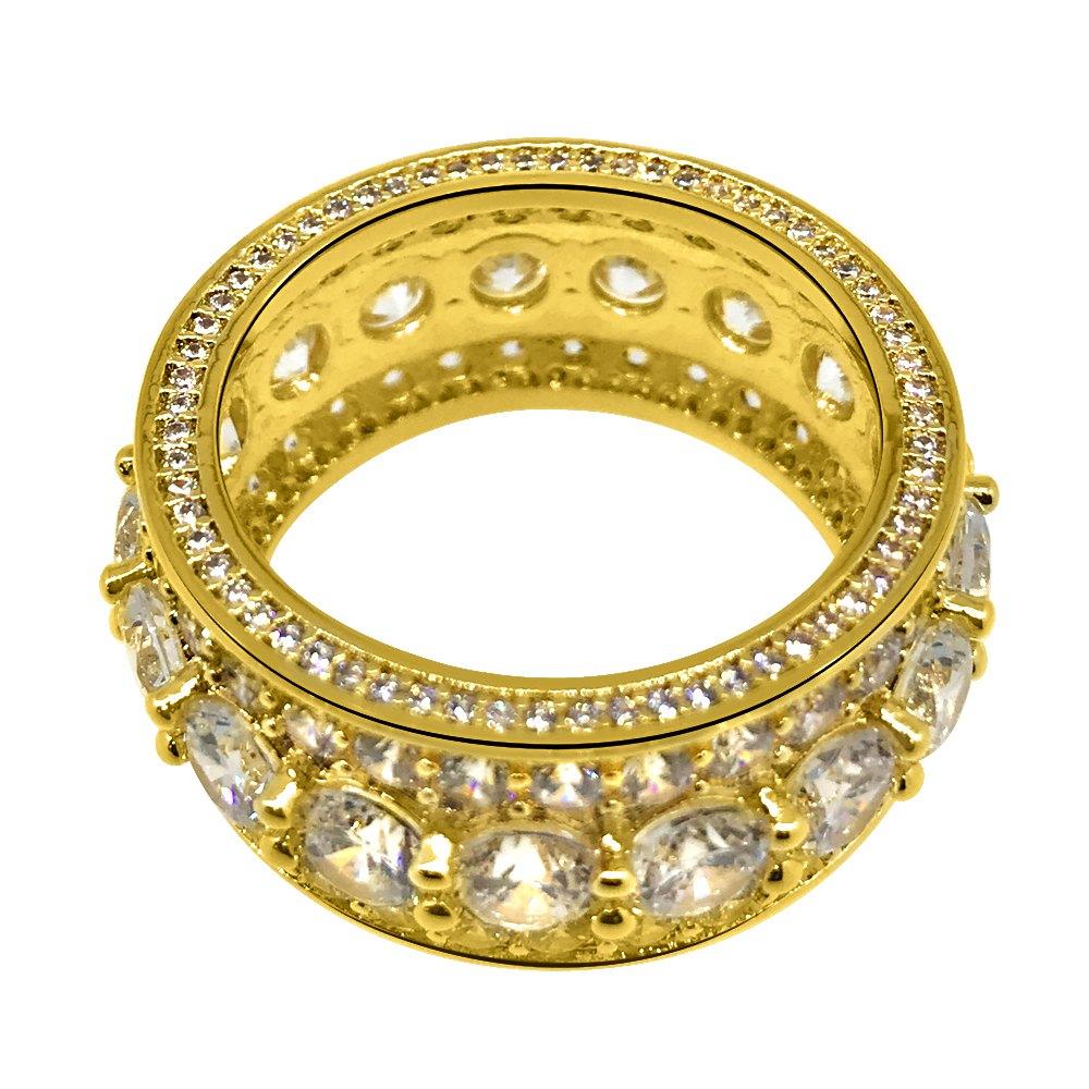 .925 Silver Bling Bling Royal 360 Eternity Band Gold CZ Ring HipHopBling