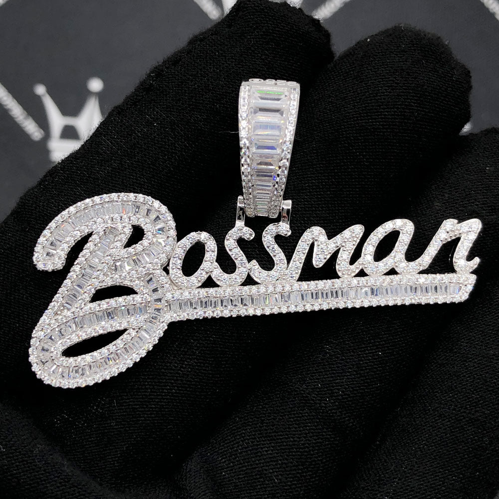 .925 Silver Bossman VVS CZ Iced Out Pendant White Gold HipHopBling