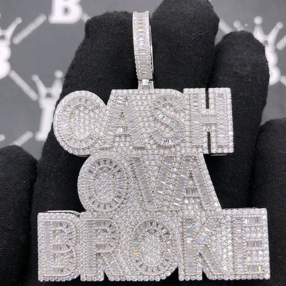 .925 Silver CASH OVA BROKE VVS CZ Iced Out Pendant White Gold HipHopBling