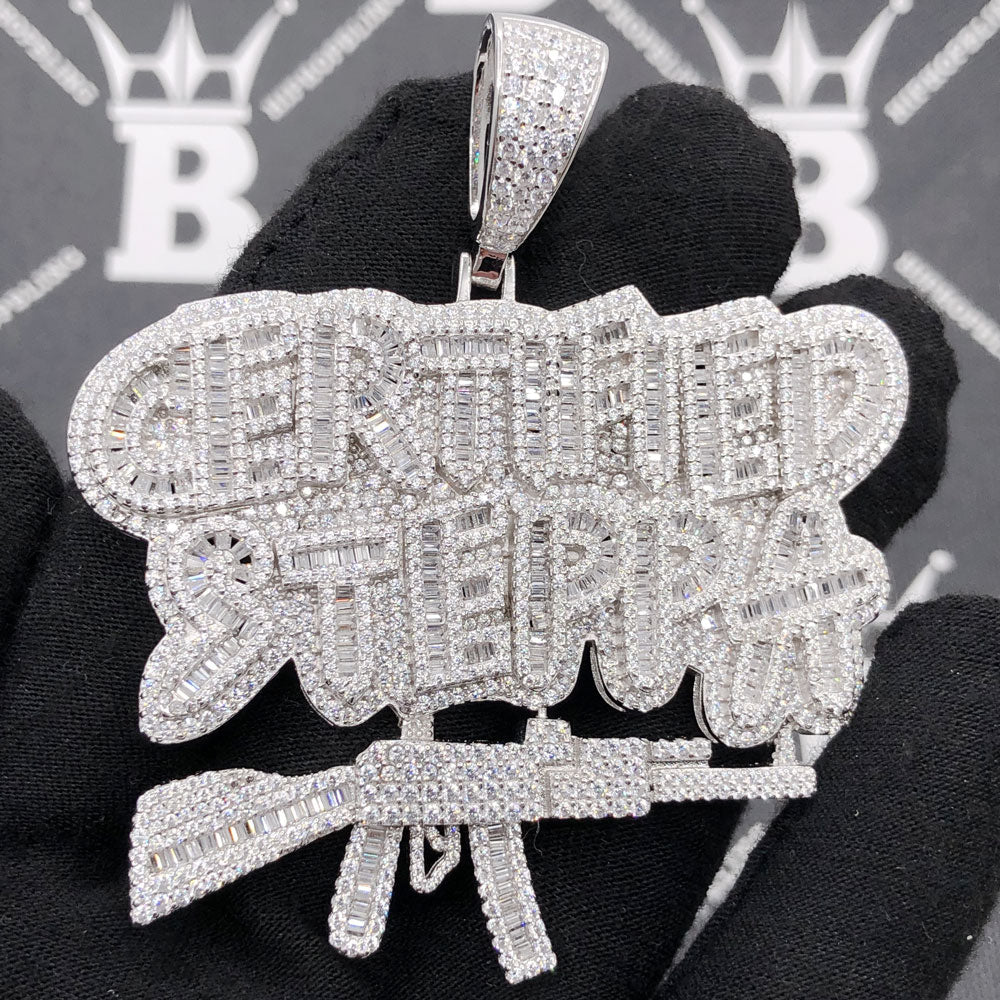 .925 Silver CERTIFIED STEPPA VVS CZ Iced Out Pendant White Gold HipHopBling