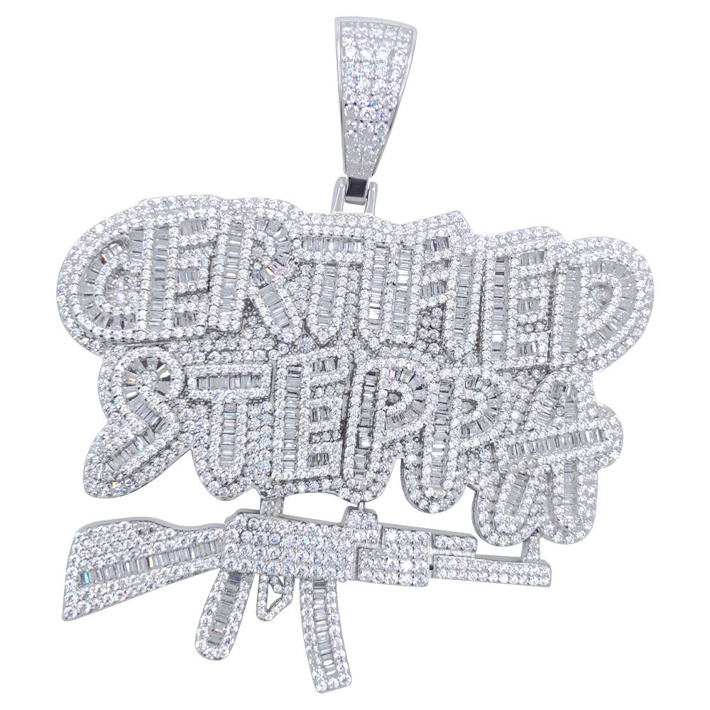 .925 Silver CERTIFIED STEPPA VVS CZ Iced Out Pendant White Gold HipHopBling