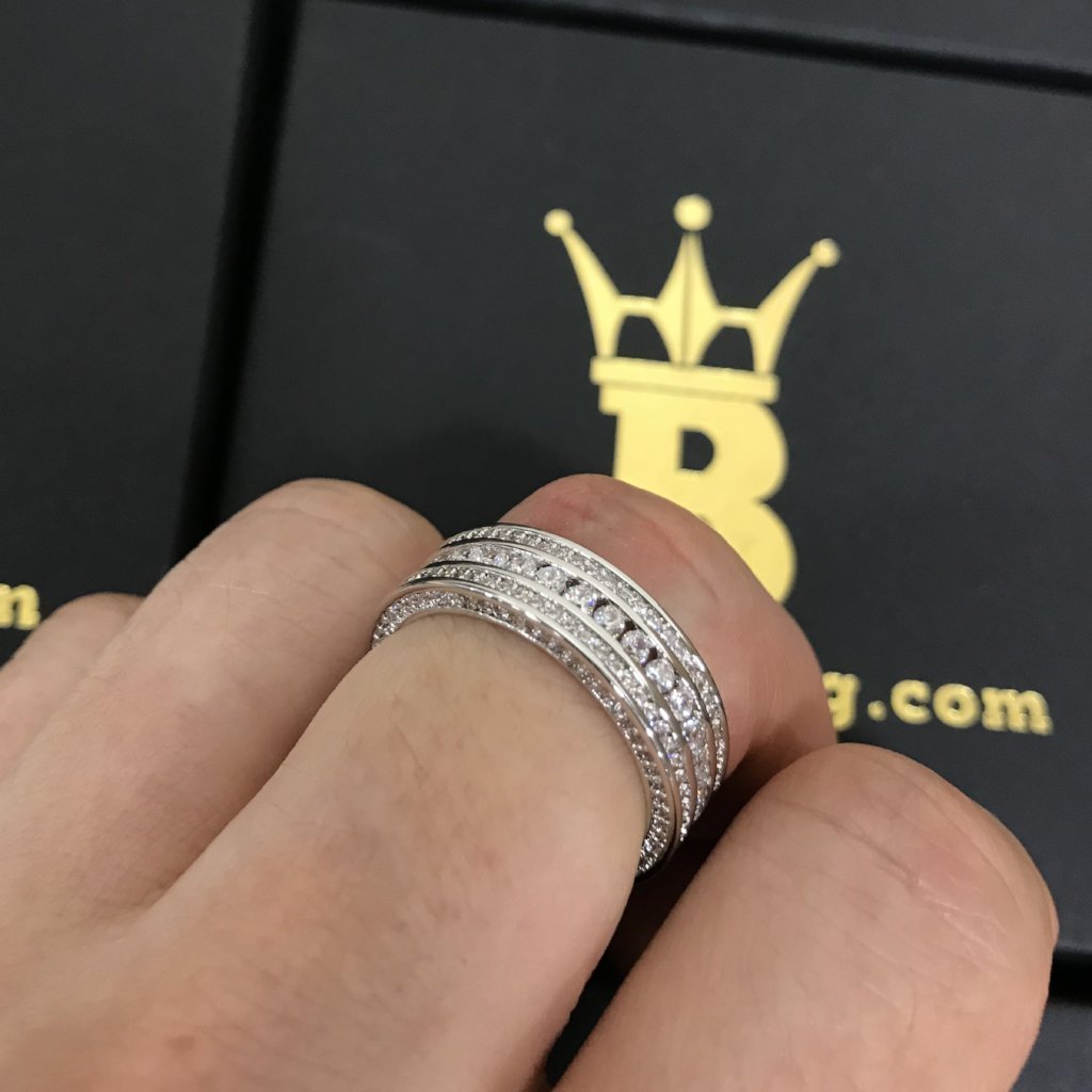 .925 Silver Channel Set 360 Eternity Band Rhodium CZ Bling Ring 7 HipHopBling