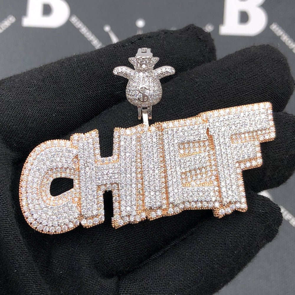 .925 Silver CHIEF VVS CZ Iced Out Pendant White Gold HipHopBling