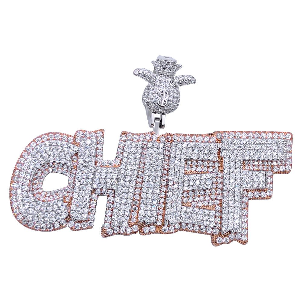 .925 Silver CHIEF VVS CZ Iced Out Pendant White Gold HipHopBling