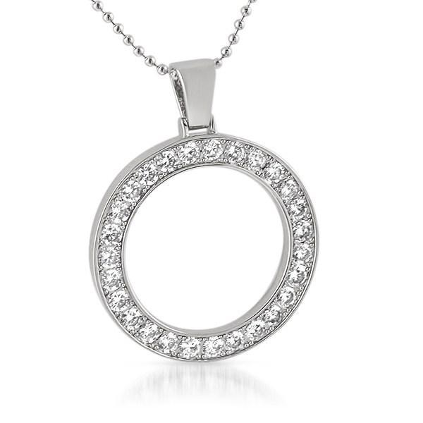 .925 Silver Circle 41MM Bezel CZ Bling Bling Pendant White Gold HipHopBling