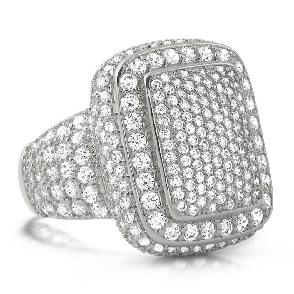 .925 Silver Cocktail Chunky Ice Bling Bling CZ Mens Ring in Rhodium 7 HipHopBling