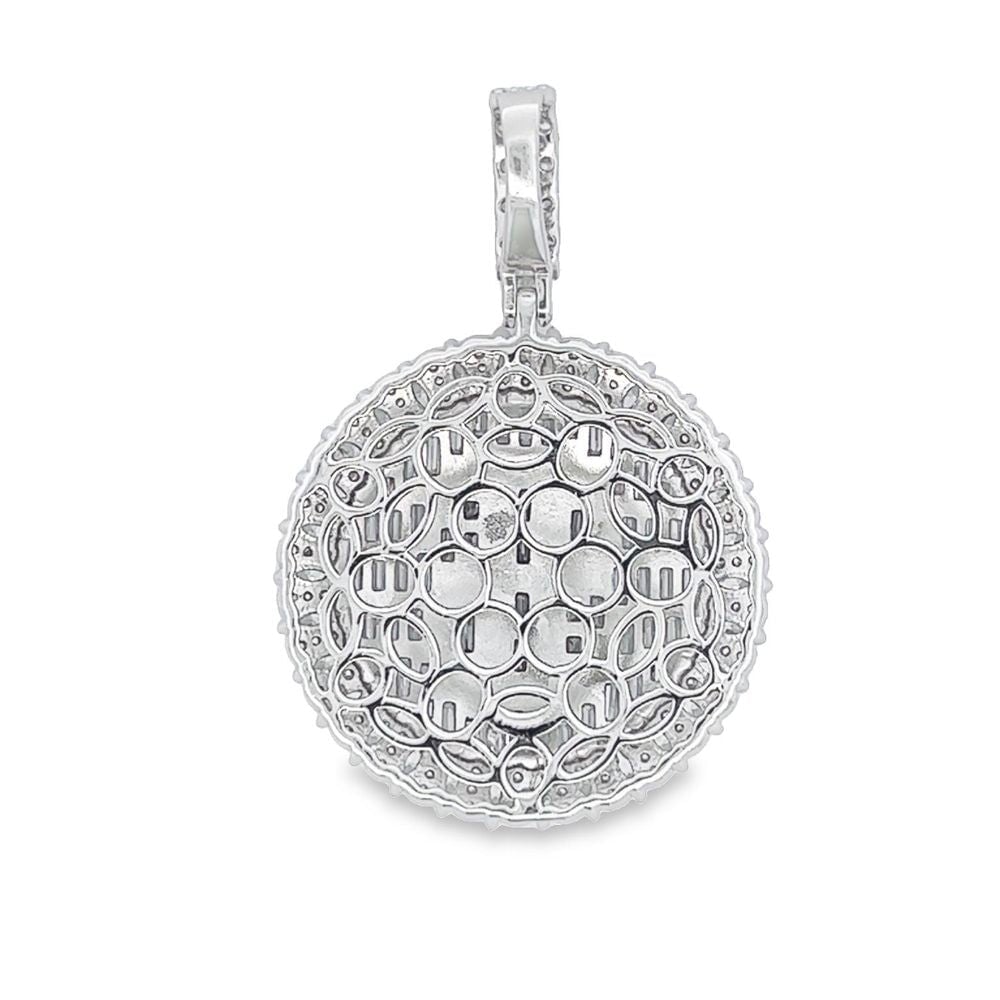 .925 Silver $ Dollar Sign Marquis Baguette Circle CZ Iced Out Pendant HipHopBling