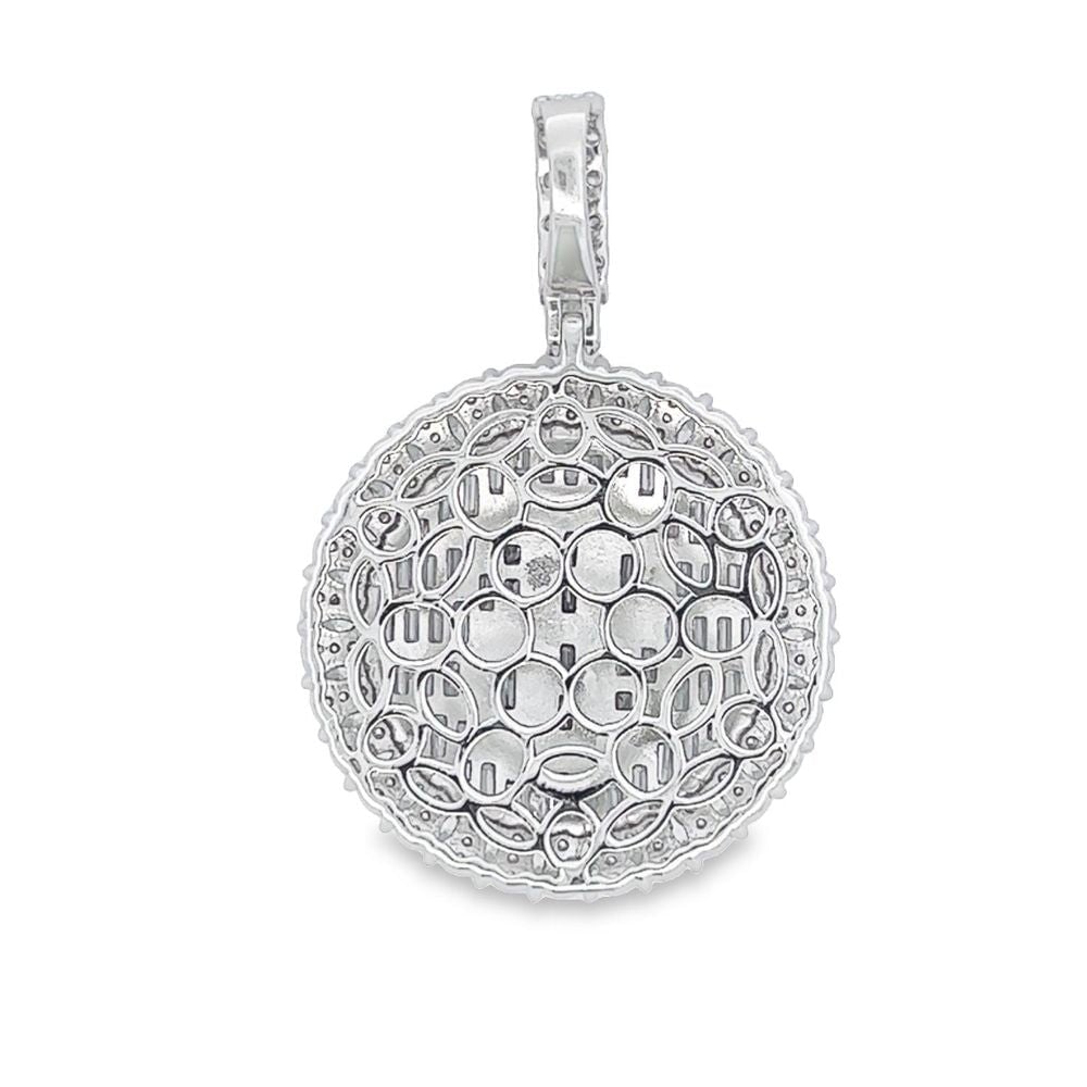.925 Silver $ Dollar Sign Marquis Baguette Circle CZ Iced Out Pendant White Gold HipHopBling