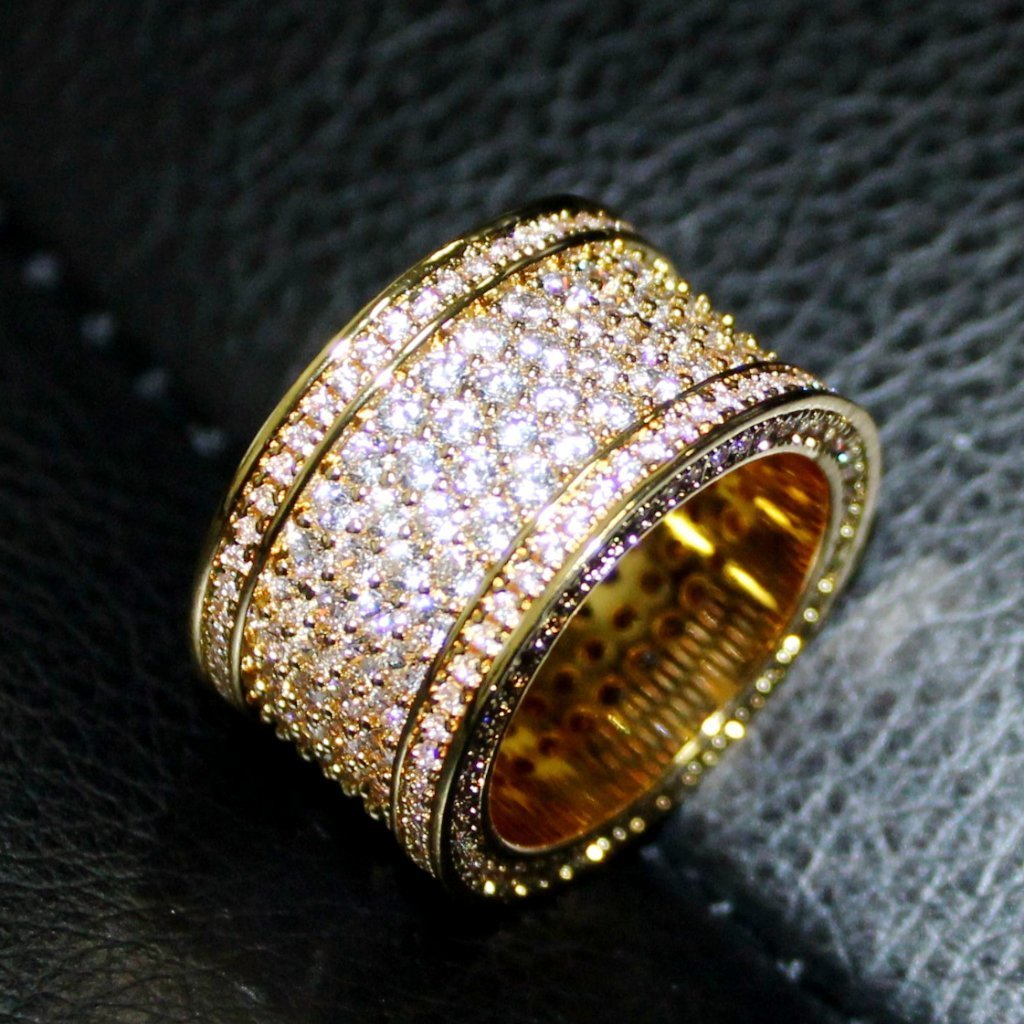 .925 Silver Fat 6 Row Eternity Bling Bling CZ Ring in Gold 7 HipHopBling