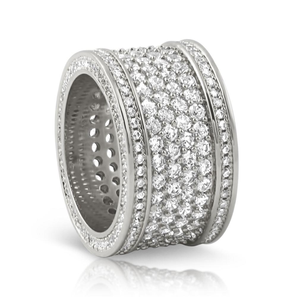 .925 Silver Fat 6 Row Eternity Bling Bling CZ Ring in Rhodium HipHopBling