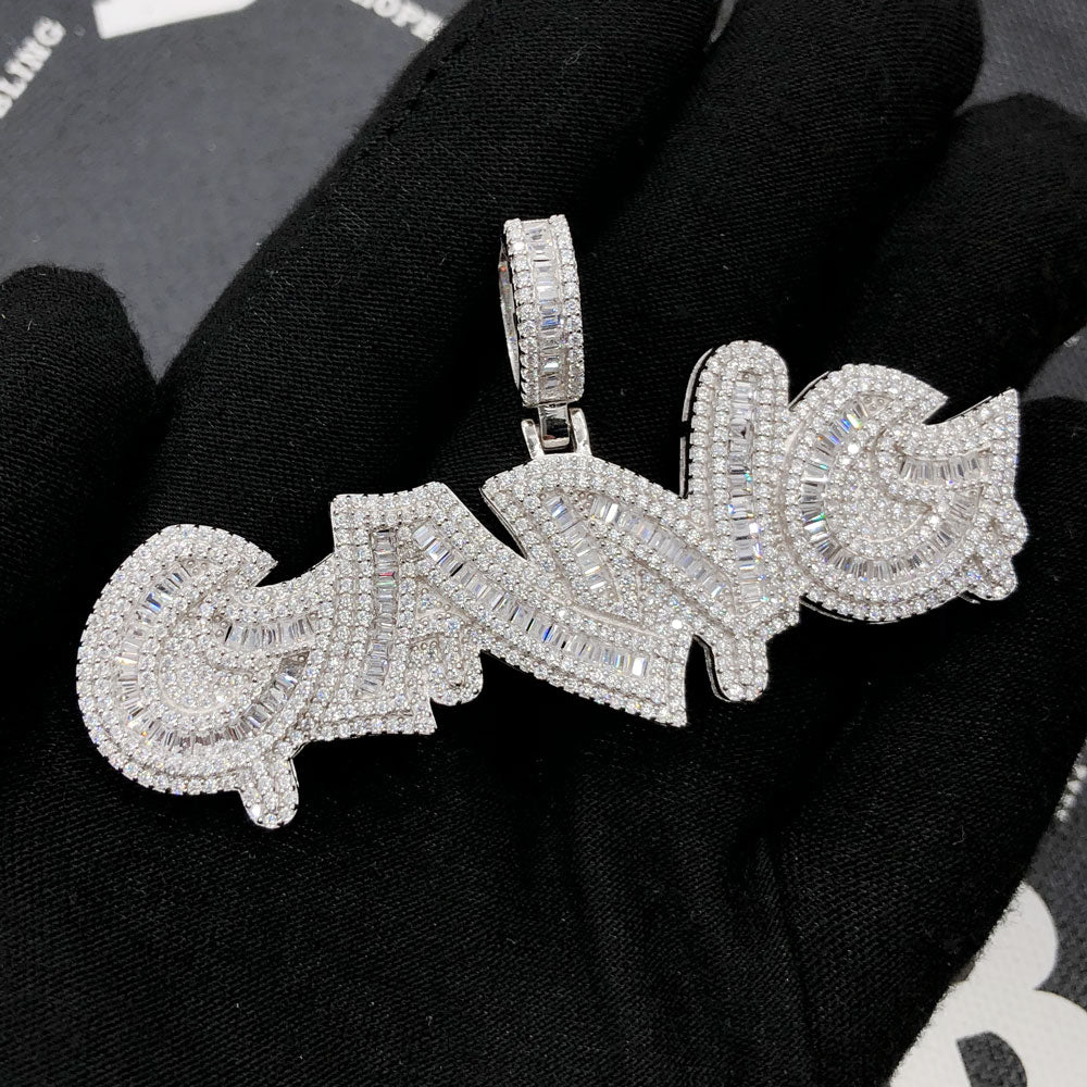 .925 Silver GANG Baguette VVS CZ Iced Out Pendant White Gold HipHopBling