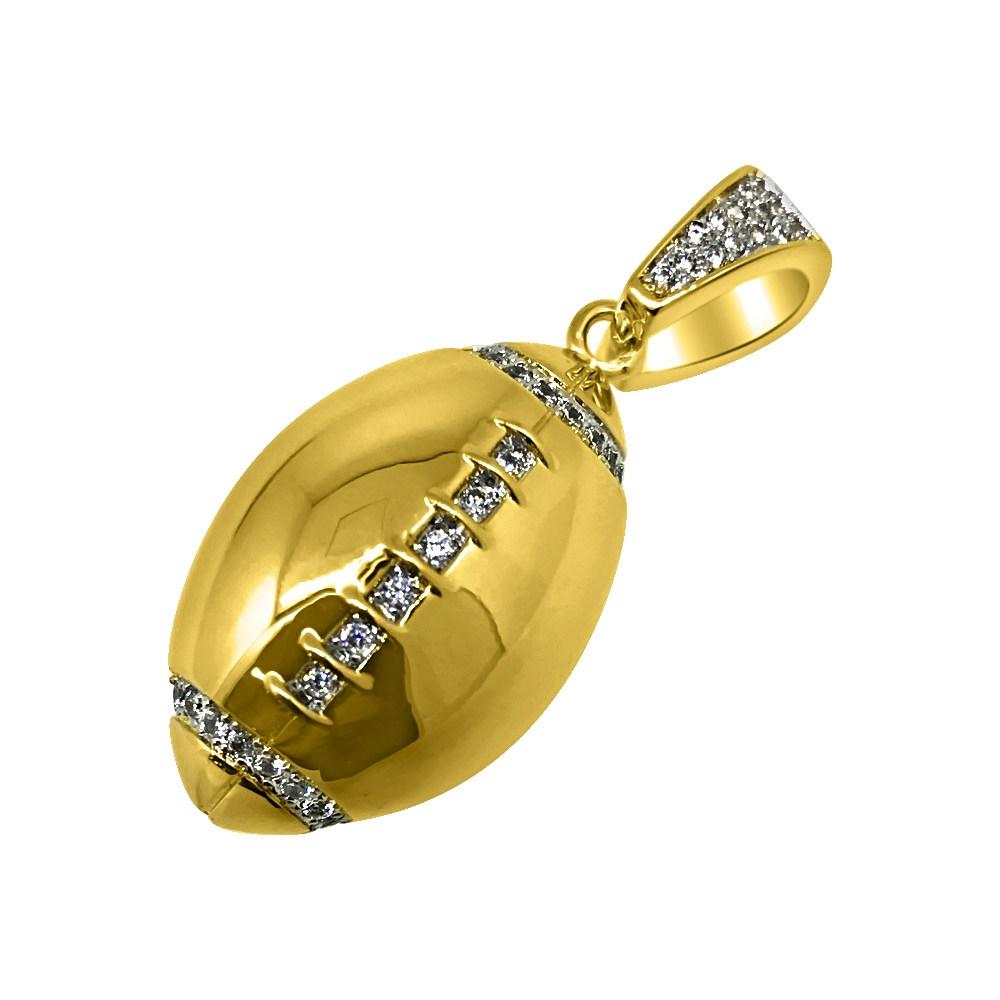 .925 Silver Gold Football CZ Rounded Polished Pendant HipHopBling