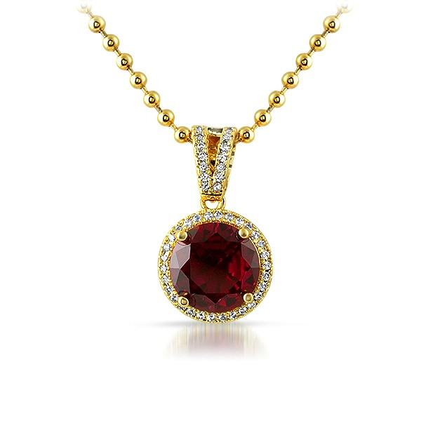 .925 Silver Gold M Round Red Gem Bling Pendant HipHopBling