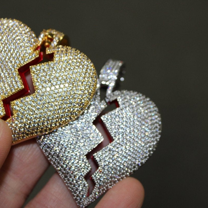 .925 Silver Heart Breaker Rhodium CZ Bling Bling Pendant White Gold HipHopBling