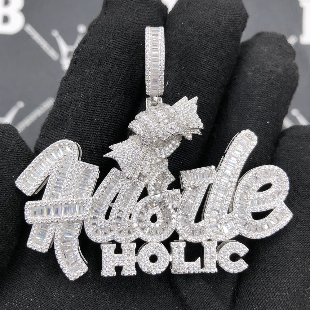 .925 Silver Hustle Holic Baguette VVS CZ Iced Out Pendant HipHopBling