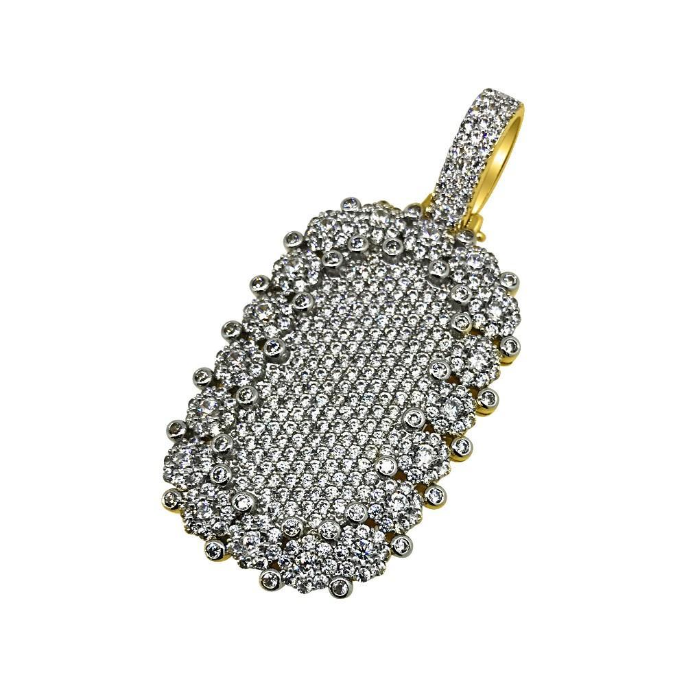 .925 Silver Ice Burst CZ Bling Bling Gold Dog Tag HipHopBling