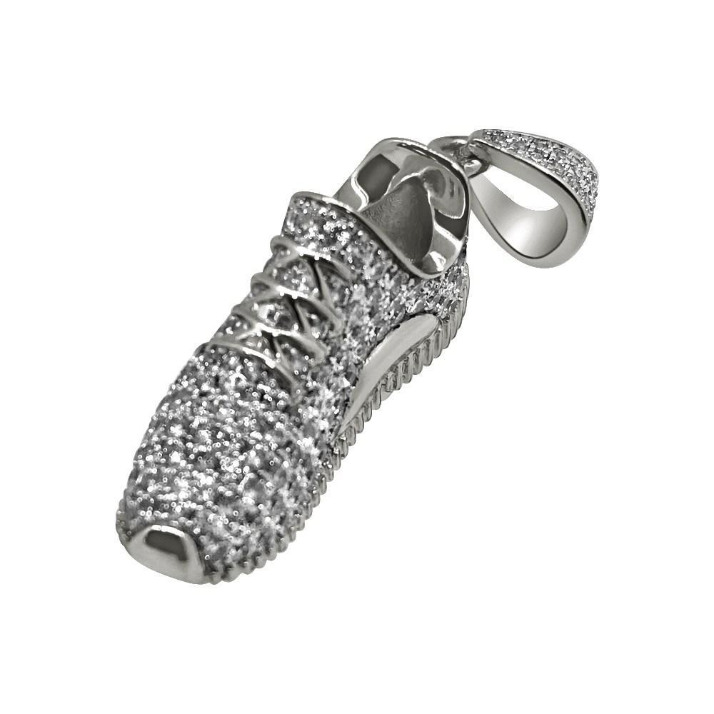 .925 Silver Mini 3D Shoe CZ Bling Bling Pendant White Gold HipHopBling