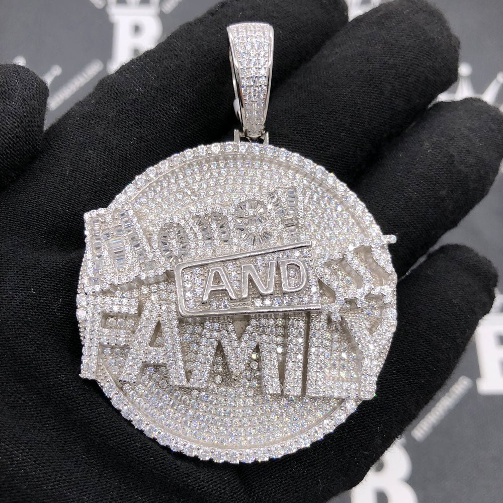.925 Silver Money and Family $$$ VVS CZ Iced Out Pendant White Gold HipHopBling