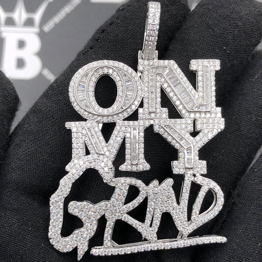 .925 Silver On My Grind VVS CZ Iced Out Pendant White Gold HipHopBling