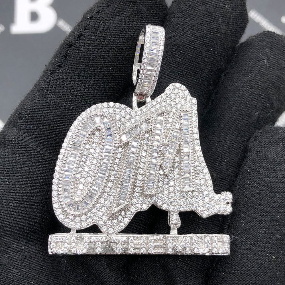 .925 Silver OTM Out The Mud Baguette VVS CZ Iced Out Pendant White Gold HipHopBling