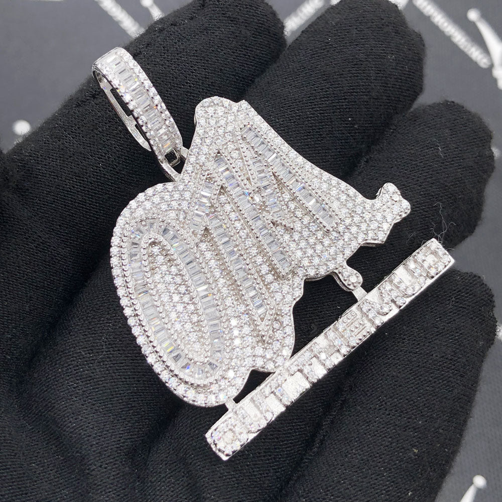 .925 Silver OTM Out The Mud Baguette VVS CZ Iced Out Pendant White Gold HipHopBling