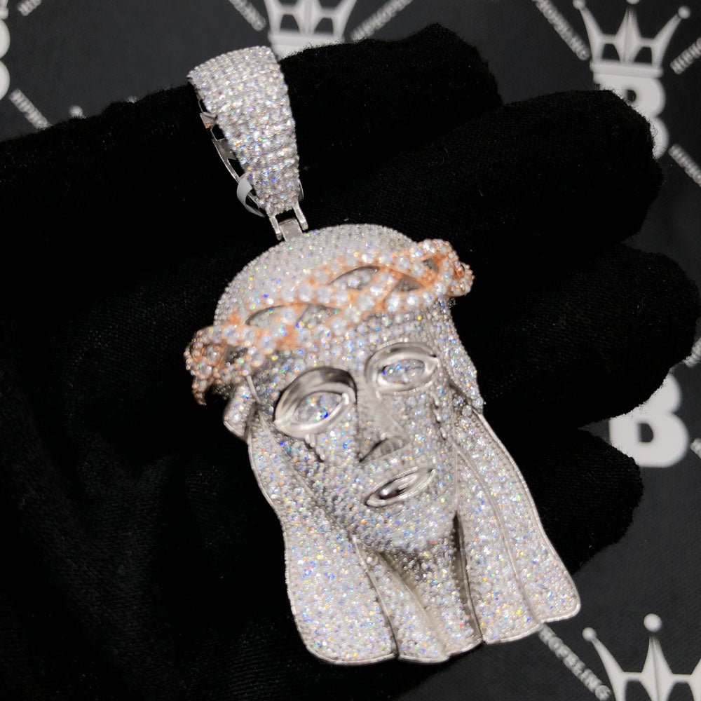 .925 Silver Pave Jesus VVS CZ Iced Out Pendant White Gold HipHopBling