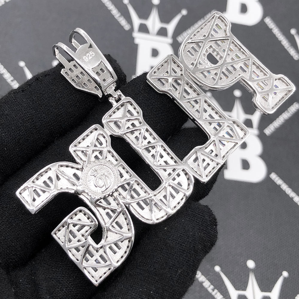 .925 Silver PLUG Baguette Letters VVS CZ Iced Out Pendant White Gold HipHopBling