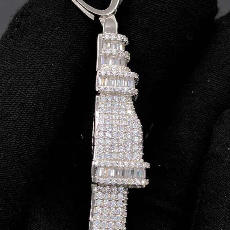 .925 Silver Plug Baguette VVS CZ Iced Out Pendant White Gold HipHopBling