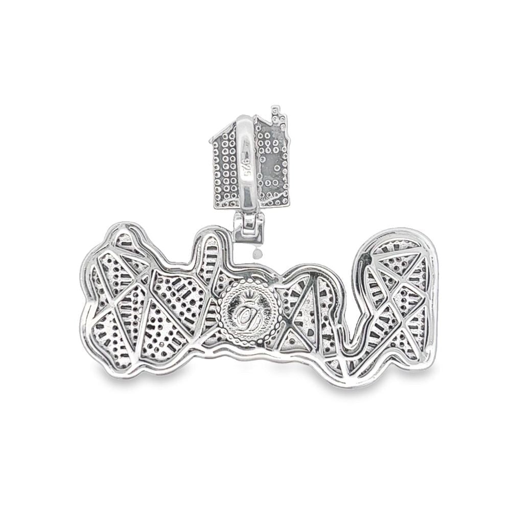 .925 Silver RACK$ Baguette CZ Iced Out Pendant White Gold HipHopBling