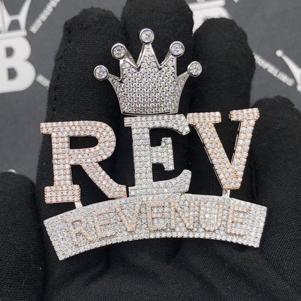 .925 Silver REV Revenue VVS CZ Iced Out Pendant White Gold HipHopBling