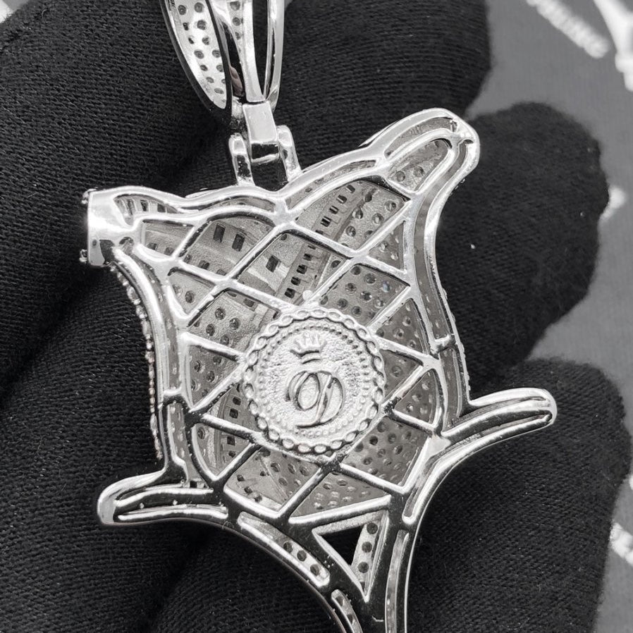 .925 Silver Rose Flower Baguette VVS CZ Iced Out Pendant White Gold HipHopBling