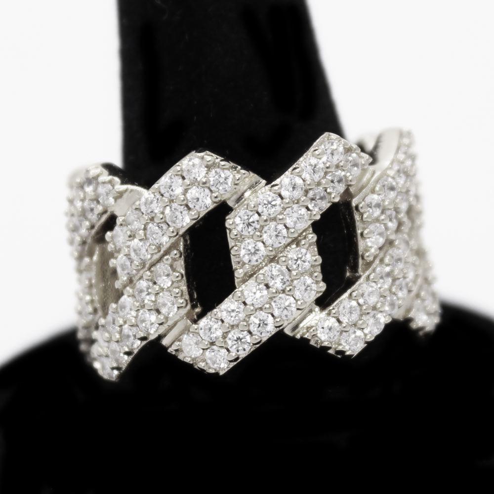 .925 Silver Sharp Cuban CZ Hip Hop Bling Ring White Gold 7 HipHopBling