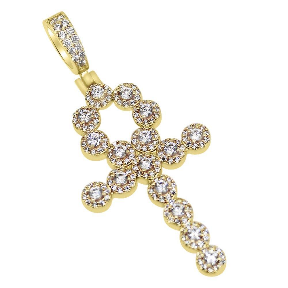 .925 Silver Skinny Cluster Cross CZ Bling Bling Pendant White Gold HipHopBling