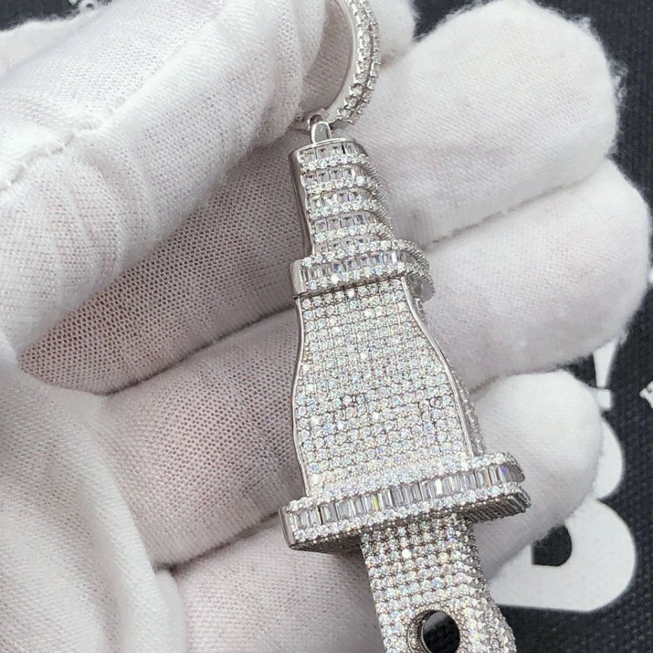 .925 Silver XL 3D Baguette PLUG VVS CZ Iced Out Pendant Yellow Gold HipHopBling