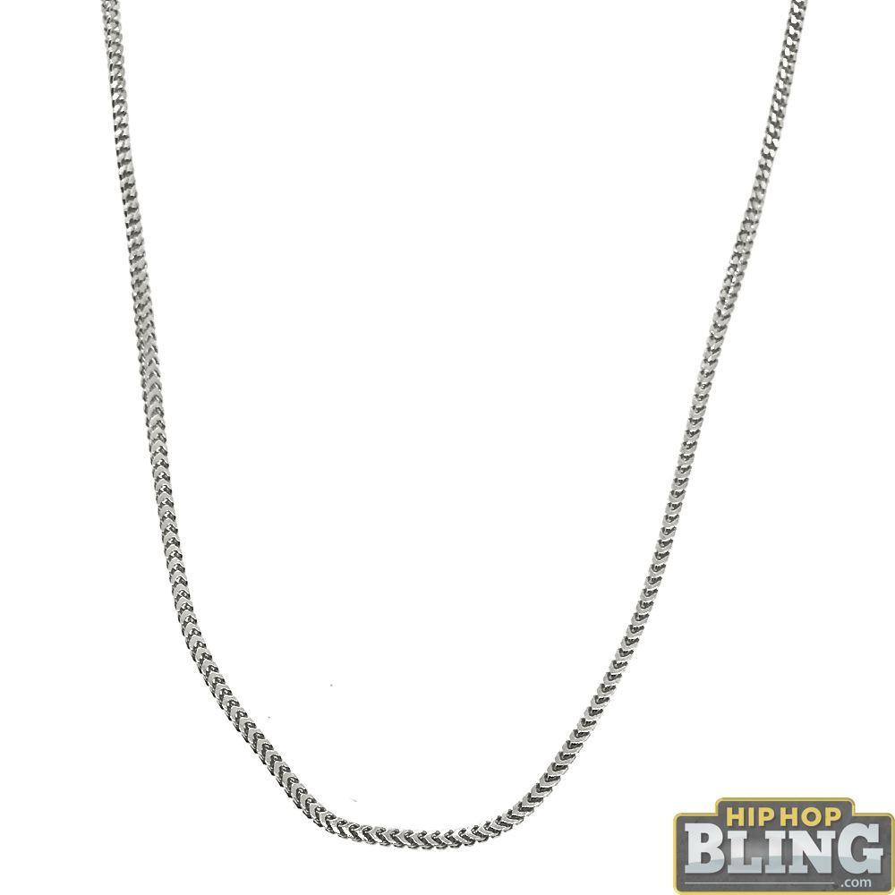 .925 Sterling Silver 1MM Franco Chain Rhodium 18" HipHopBling